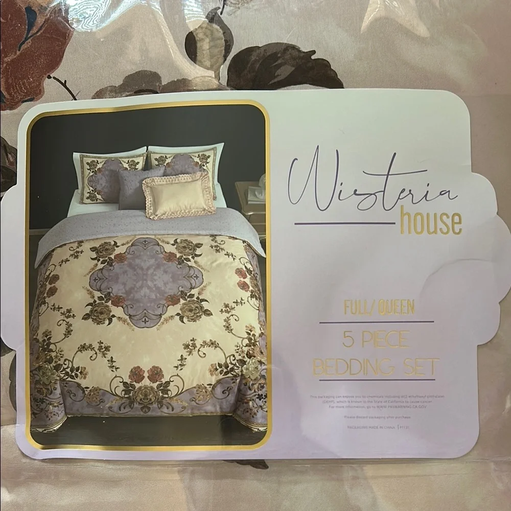 Floral Bedding Set - Cream and Brown